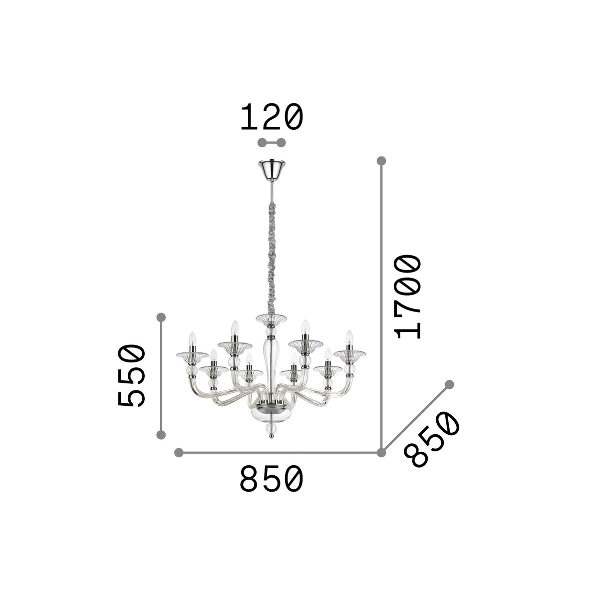Lustră pendul Danieli SP8 – desen tehnic cu dimensiuni