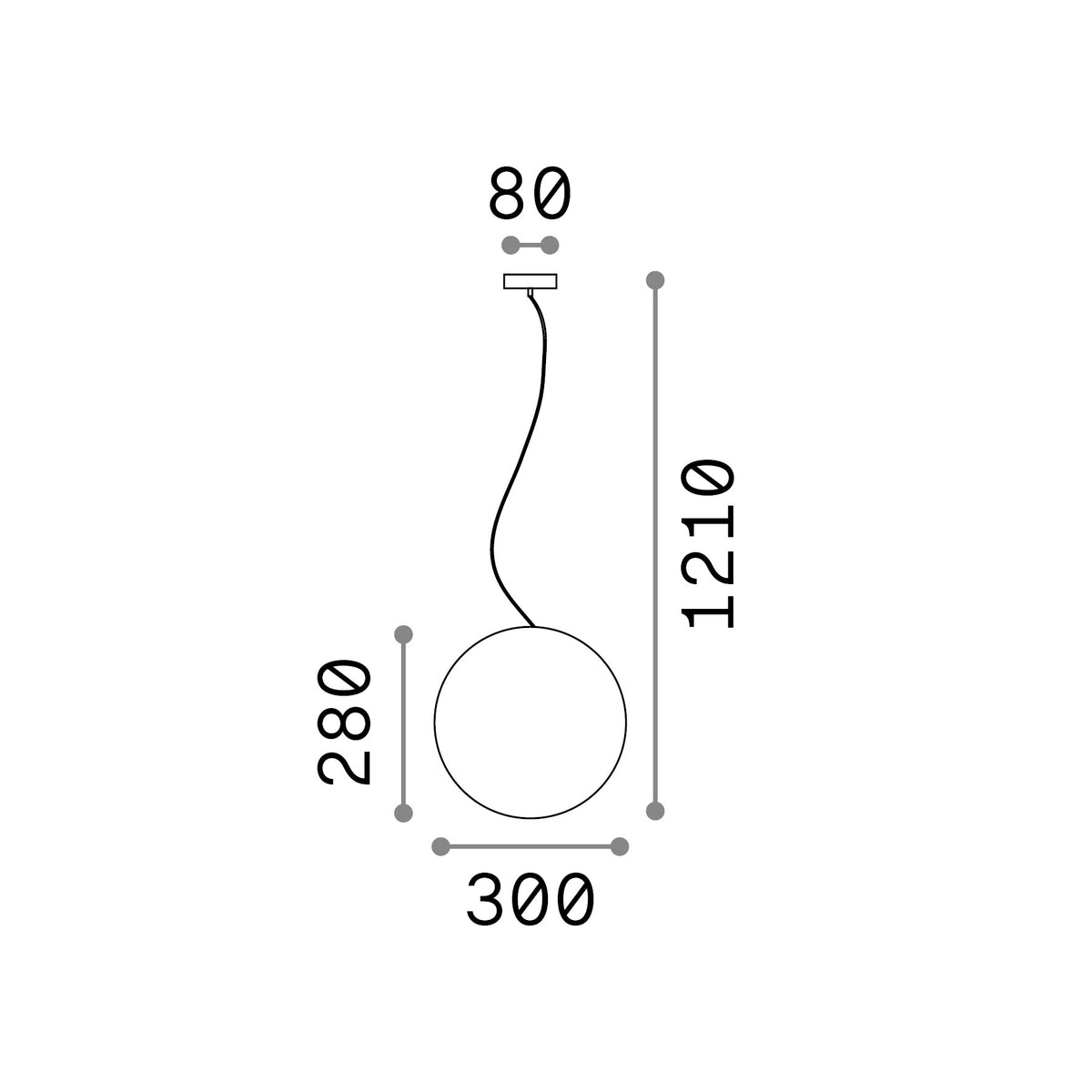 Lustră pendul de exterior Sole SP1 D30 – desen tehnic cu dimensiuni
