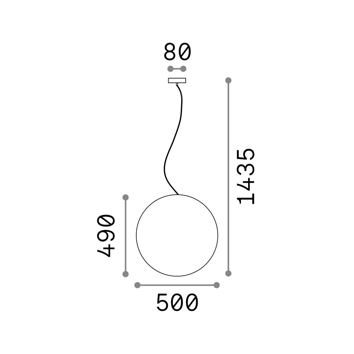 Lustră pendul de exterior Sole SP1 D50 – desen tehnic cu dimensiuni