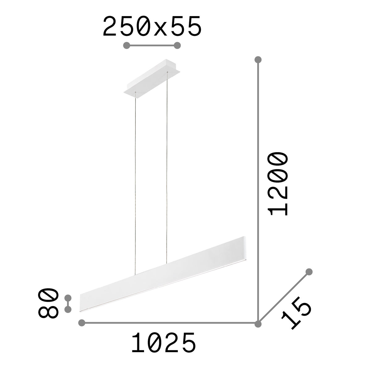 Lustră pendul Desk SP1, alb – desen tehnic cu dimensiuni