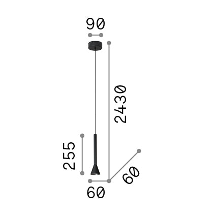 Lustră pendul Diesis SP, nichel – desen tehnic cu dimensiuni