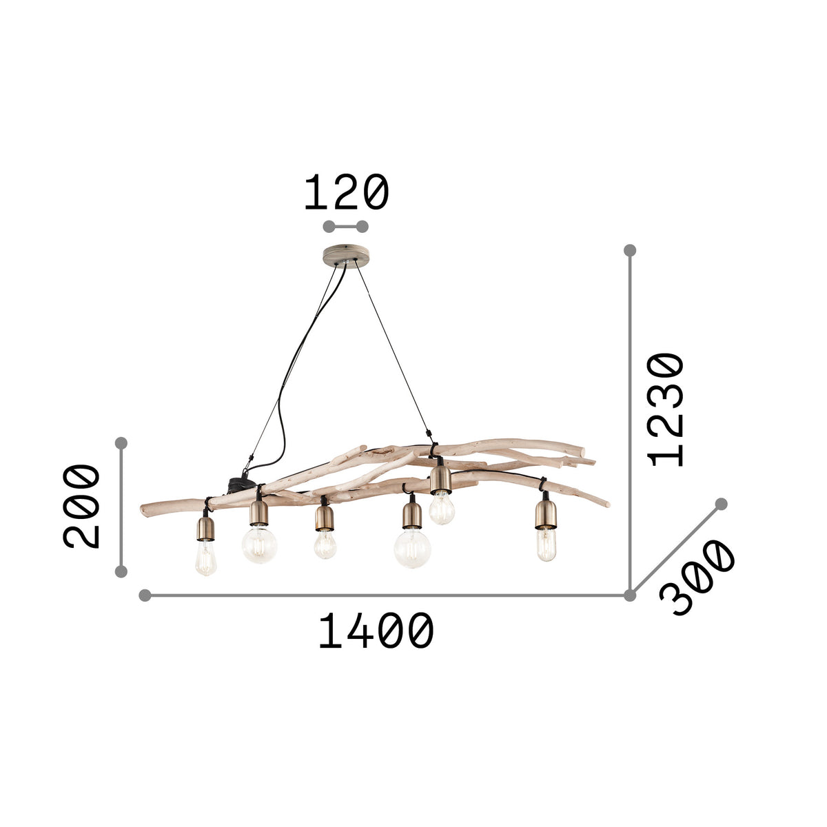 Lustră pendul Driftwood SP6 – desen tehnic cu dimensiuni