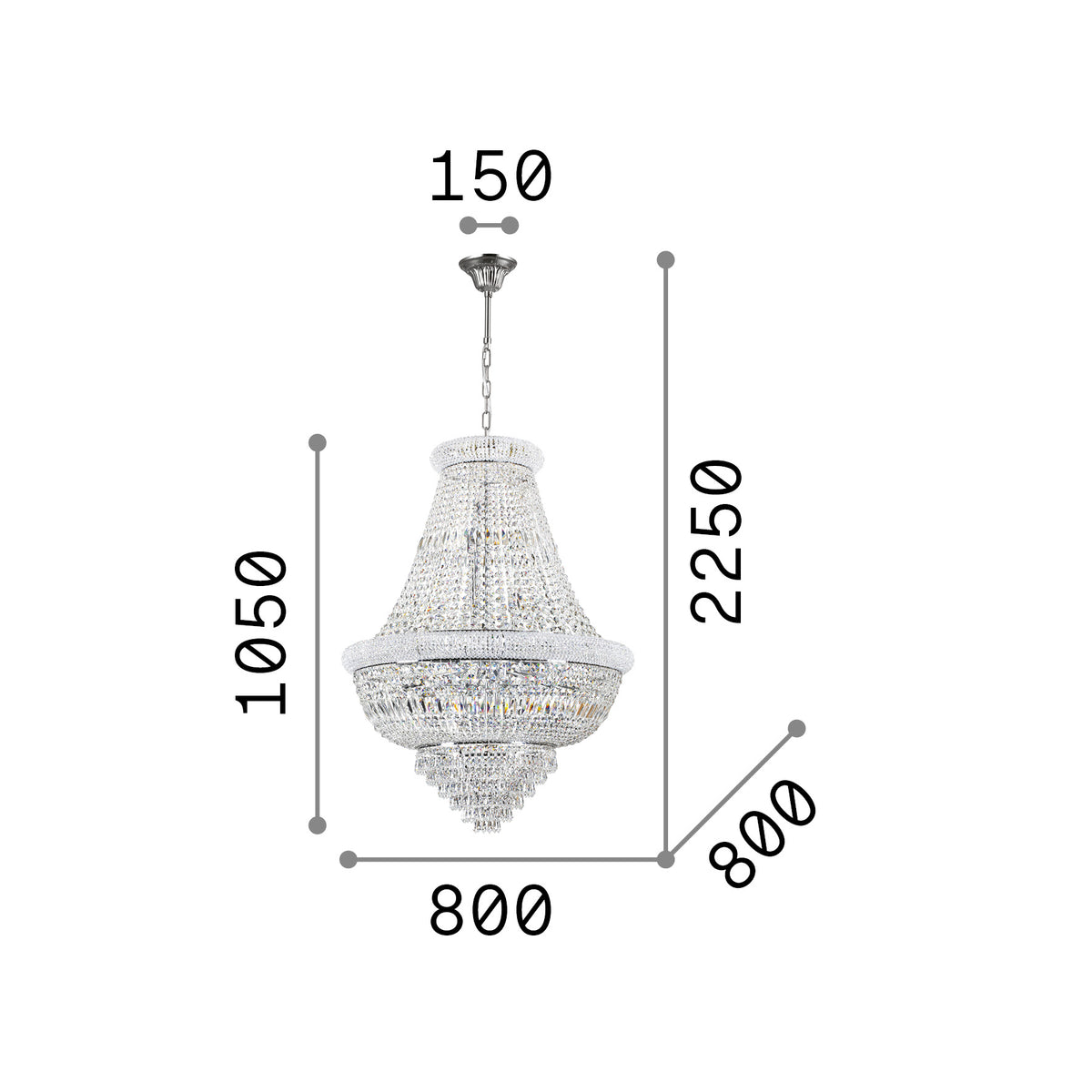 Lustră pendul Dubai SP24, alamă – desen tehnic cu dimensiuni