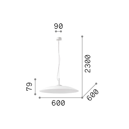 Lustră pendul Eclipse SP1, alb – desen tehnic cu dimensiuni