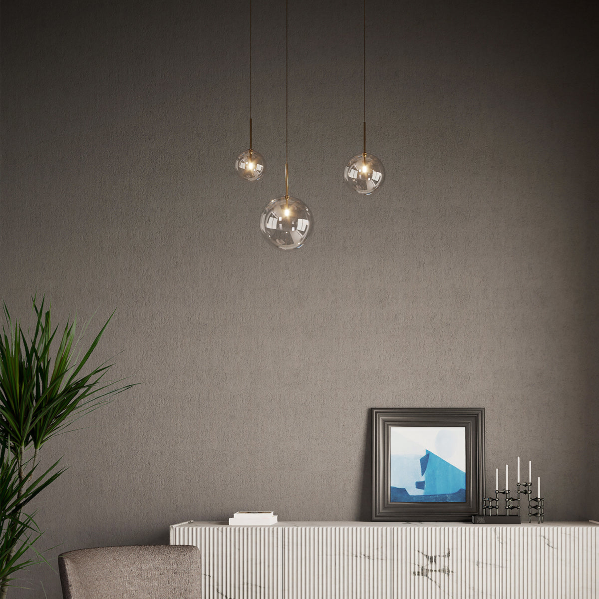 Lustră pendul Equinoxe SP1 D15, alamă – ambient