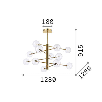 Lustră pendul Equinoxe SP12, chihlimbar nuanțat – desen tehnic cu dimensiuni