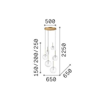 Lustră pendul Equinoxe SP6, fumuriu nuanțat – desen tehnic cu dimensiuni