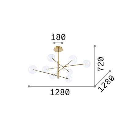 Lustră pendul Equinoxe SP8, fumuriu nuanțat – desen tehnic cu dimensiuni