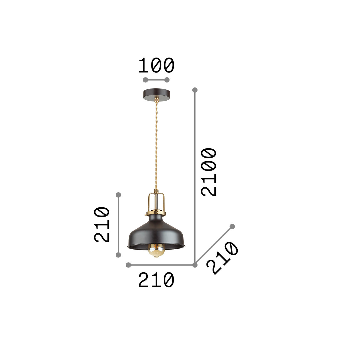 Lustră pendul Eris-1 SP1, negru – desen tehnic cu dimensiuni