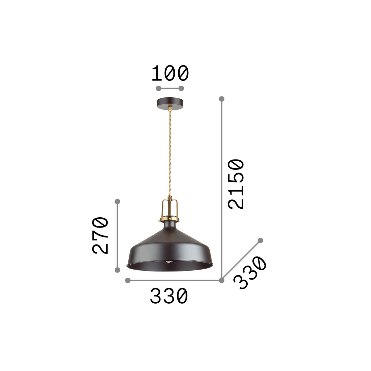 Lustră pendul Eris-2 SP1, negru – desen tehnic cu dimensiuni