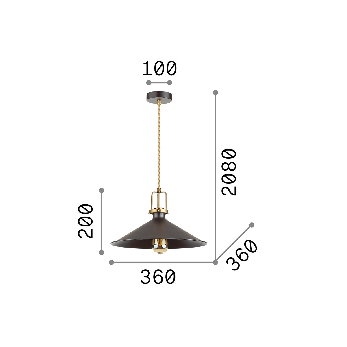 Lustră pendul Eris-4 SP1, negru – desen tehnic cu dimensiuni