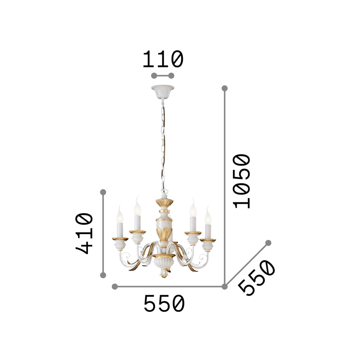 Lustră pendul Firenze SP5, alb – desen tehnic cu dimensiuni