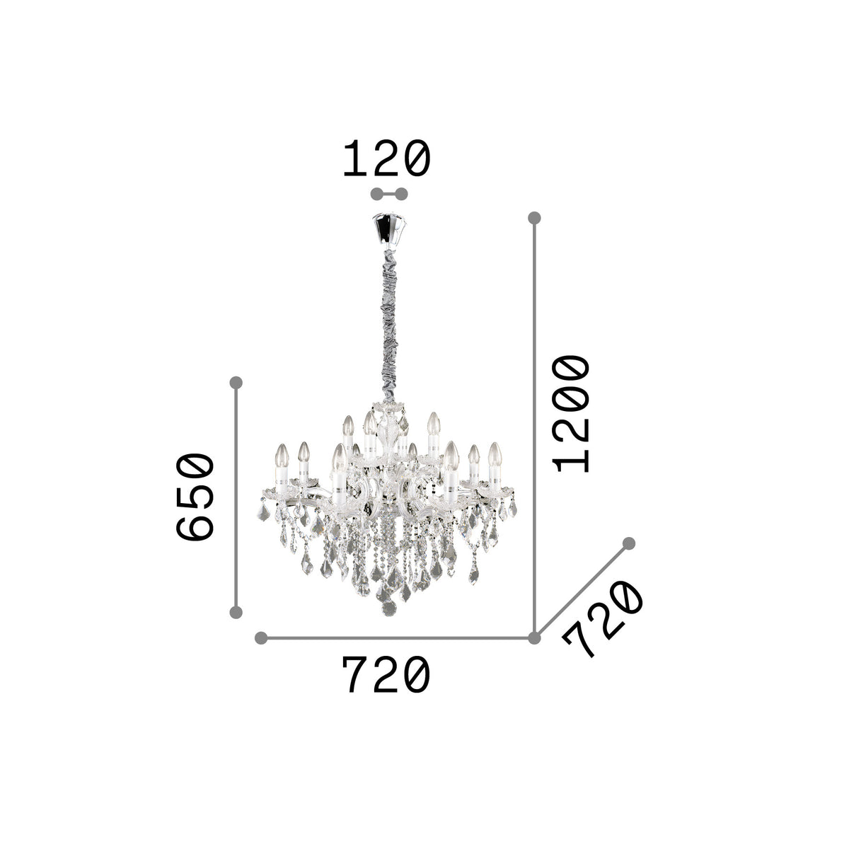 Lustră pendul Florian SP12, auriu – desen tehnic cu dimensiuni