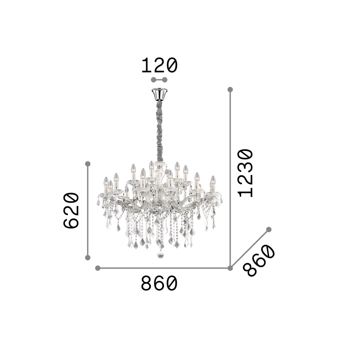 Lustră pendul Florian SP18, auriu – desen tehnic cu dimensiuni