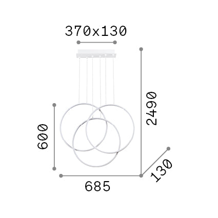 Lustră pendul Frame SP circular 3000K, alb – desen tehnic cu dimensiuni