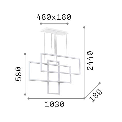 Lustră pendul Frame SP dreptunghiular 3000K, negru – desen tehnic cu dimensiuni
