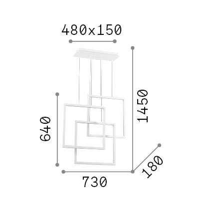 Lustră pendul Frame SP pătrat 3000K, alb – desen tehnic cu dimensiuni