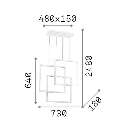 Lustră pendul Frame SP pătrat 3000K, negru – desen tehnic cu dimensiuni