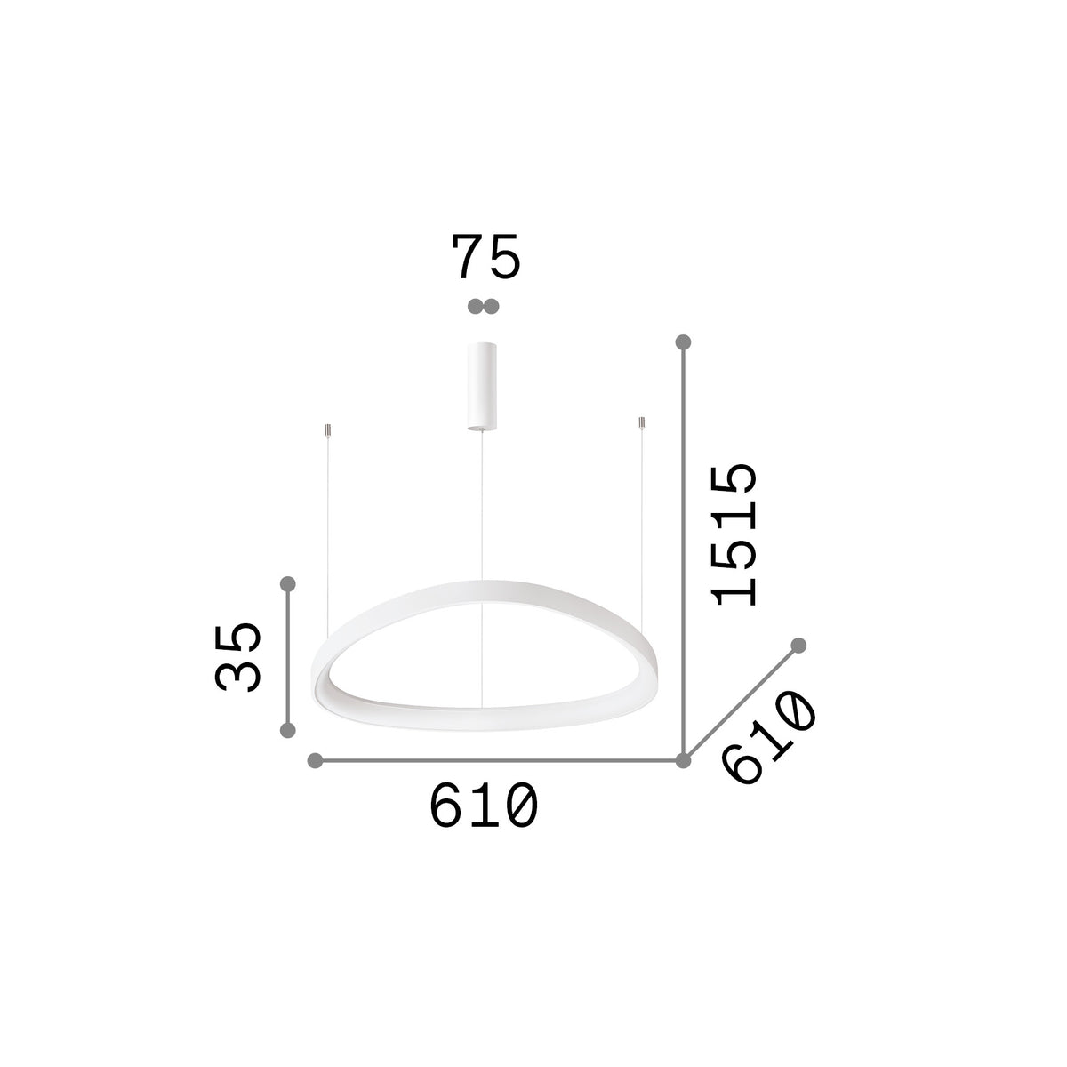 Lustră pendul Gemini SP D061 On-Off 3000K, alb – desen tehnic cu dimensiuni