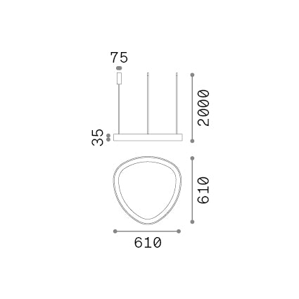 Lustră pendul Gemini SP D061 On-Off 4000K, alamă – desen tehnic cu dimensiuni