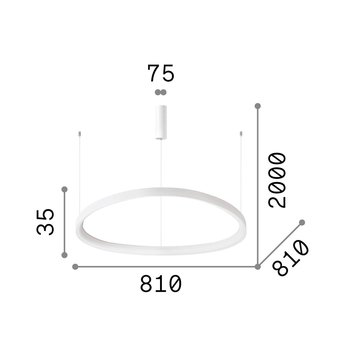 Lustră pendul Gemini SP D081 On-Off 3000K, alb – desen tehnic cu dimensiuni