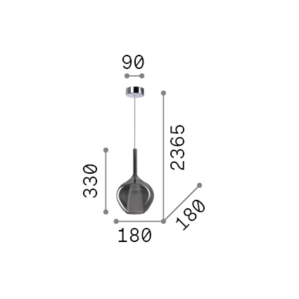 Lustră pendul Kalique-1 SP1 D18, chihlimbar – desen tehnic cu dimensiuni