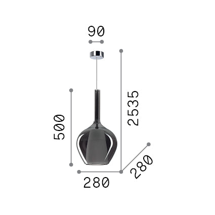 Lustră pendul Kalique-1 SP1 D28, transparent – desen tehnic cu dimensiuni