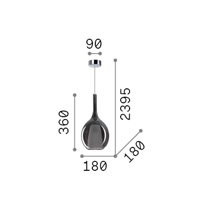 Lustră pendul Kalique-2 SP1 D18, chihlimbar – desen tehnic cu dimensiuni