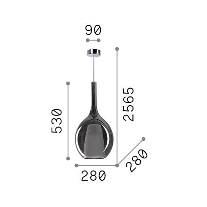 Lustră pendul Kalique-2 SP1 D28, cupru – desen tehnic cu dimensiuni