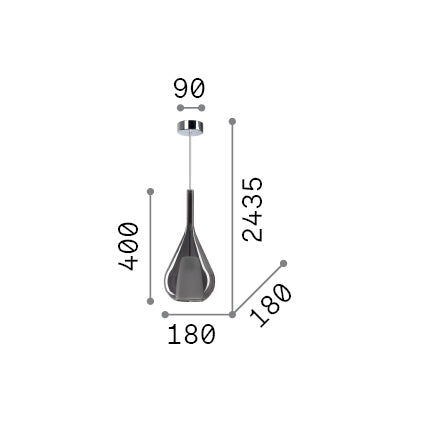 Lustră pendul Kalique-3 SP1 D18, fumuriu – desen tehnic cu dimensiuni
