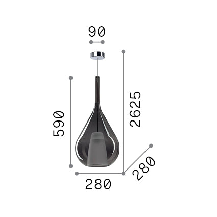 Lustră pendul Kalique-3 SP1 D28, albastru deschis – desen tehnic cu dimensiuni