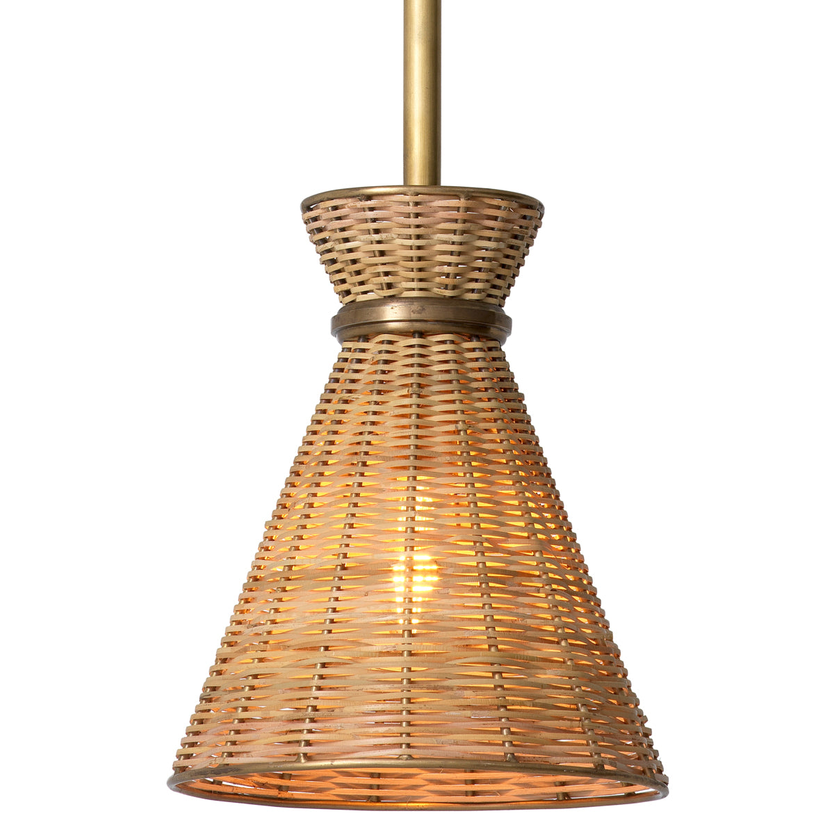 Lustră pendul Kon Tiki, finisaj alamă vintage, ratan natural