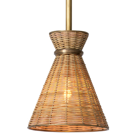 Lustră pendul Kon Tiki, finisaj alamă vintage, ratan natural