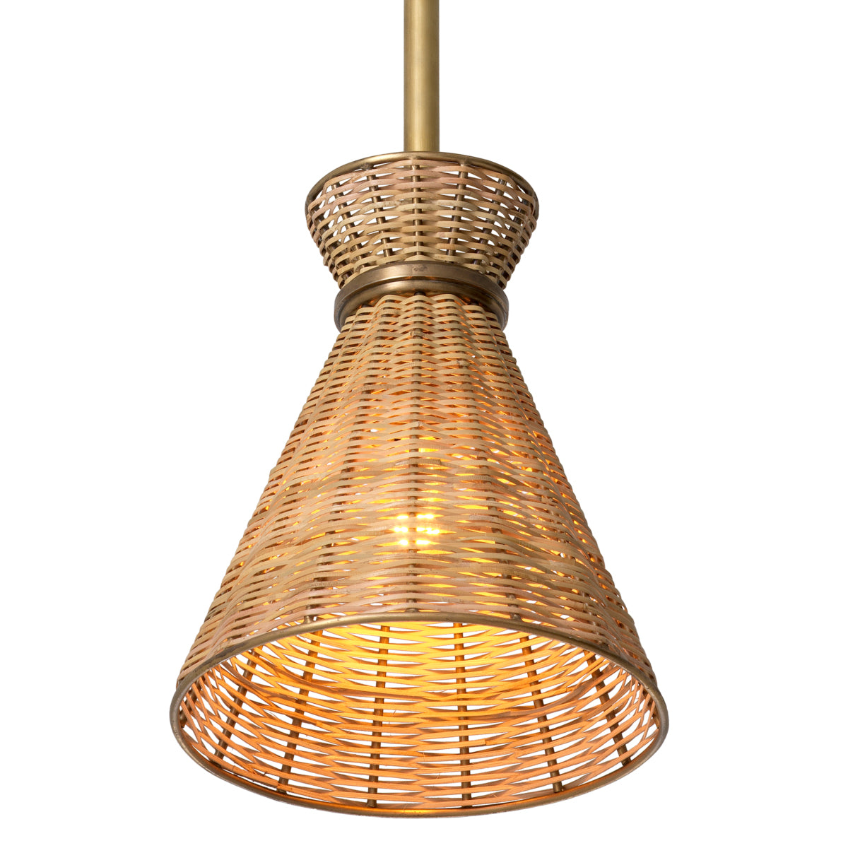 Lustră pendul Kon Tiki, finisaj alamă vintage, ratan natural