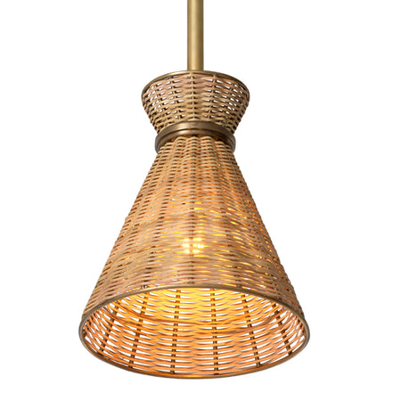 Lustră pendul Kon Tiki, finisaj alamă vintage, ratan natural