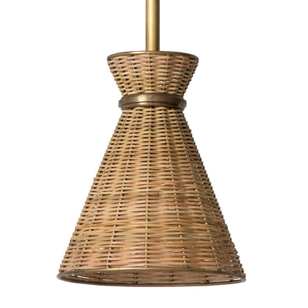 Lustră pendul Kon Tiki, finisaj alamă vintage, ratan natural