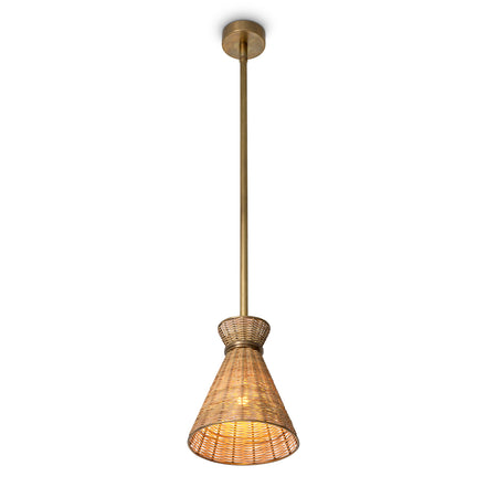 Lustră pendul Kon Tiki, finisaj alamă vintage, ratan natural