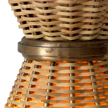 Lustră pendul Kon Tiki, finisaj alamă vintage, ratan natural