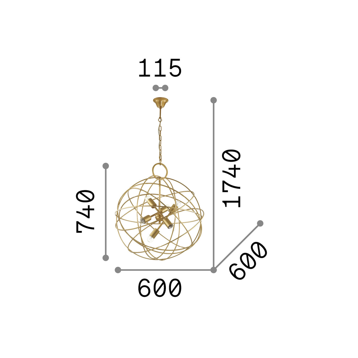 Lustră pendul Konse SP6 – desen tehnic cu dimensiuni