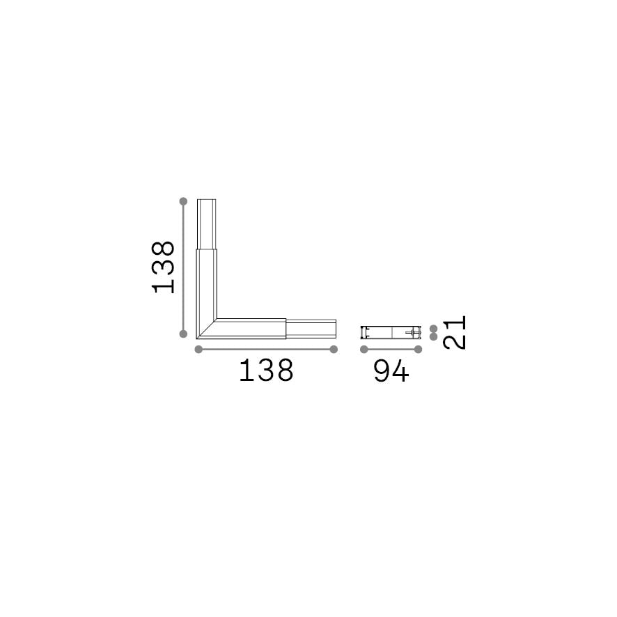 Lustră pendul liniară Steel SP D20 profil unghiular orb, alb – desen tehnic cu dimensiuni