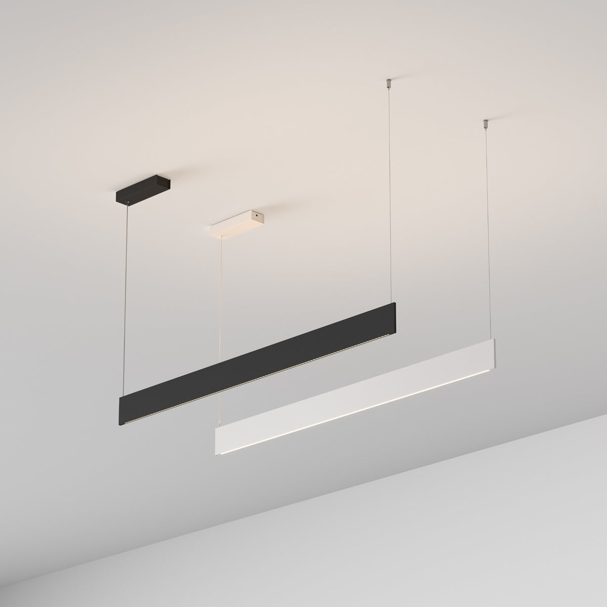 Lustră pendul liniară Steel SP2 D09 bi-emisie fascicul concentrat 3000K, alb – ambient