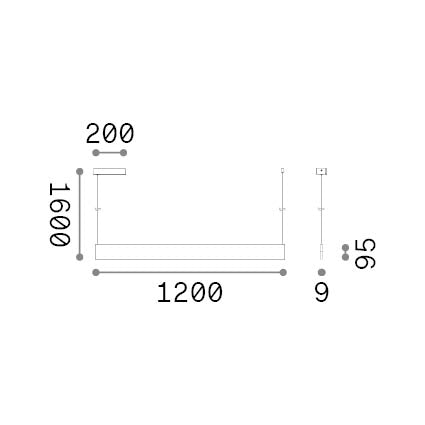Lustră pendul liniară Steel SP2 D09 bi-emisie fascicul concentrat 3000K, negru – desen tehnic cu dimensiuni