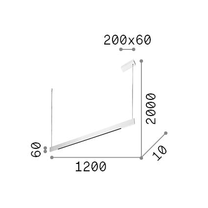 Lustră pendul liniară Steel SP2 D11 bi-emisie fascicul concentrat 3000K, alb – desen tehnic cu dimensiuni