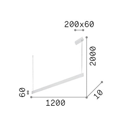 Lustră pendul liniară Steel SP2 D11 bi-emisie fascicul larg 3000K, negru – desen tehnic cu dimensiuni