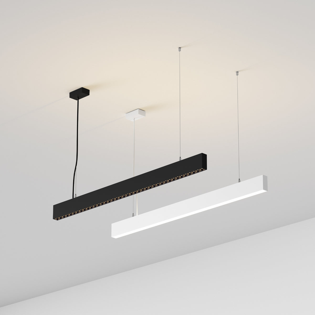 Lustră pendul liniară Steel SP2 D35 bi-emisie fascicul concentrat 3000K, alb – ambient
