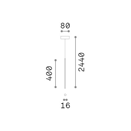 Lustră pendul Look LED SP1 pătrat D15 H400 On-Off 3000K, alb – desen tehnic cu dimensiuni