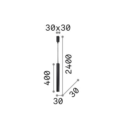 Lustră pendul Look LED SP1 pătrat D30 H400 On-Off 3000K, alamă – desen tehnic cu dimensiuni