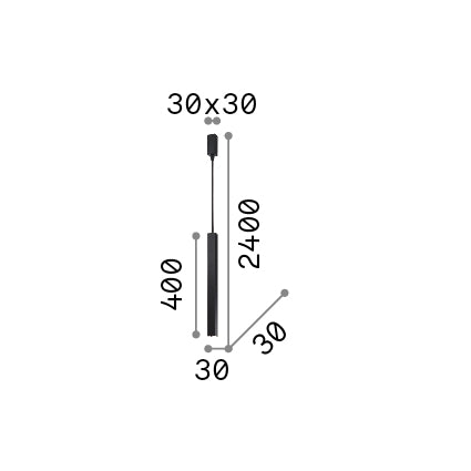 Lustră pendul Look LED SP1 pătrat D30 H400 On-Off 3000K, alb – desen tehnic cu dimensiuni