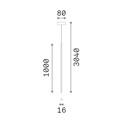 Lustră pendul Look LED SP1 rotund D16 H1000 On-Off 3000K, negru – desen tehnic cu dimensiuni