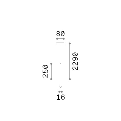 Lustră pendul Look LED SP1 rotund D16 H250 On-Off 3000K, alamă – desen tehnic cu dimensiuni